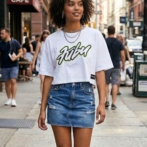 FUBU Cropped Tee White Y2K Streetwear Logo Top